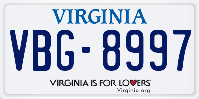 VA license plate VBG8997