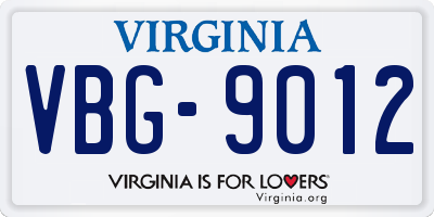 VA license plate VBG9012