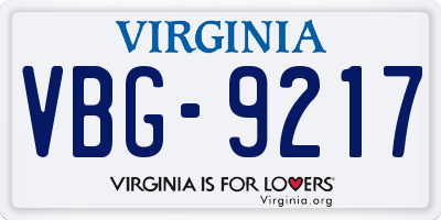 VA license plate VBG9217
