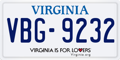 VA license plate VBG9232