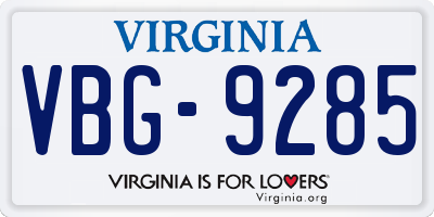 VA license plate VBG9285