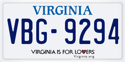 VA license plate VBG9294