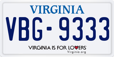 VA license plate VBG9333
