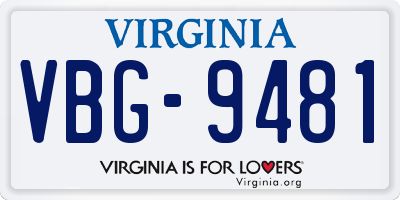VA license plate VBG9481