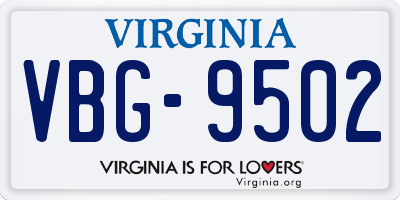 VA license plate VBG9502