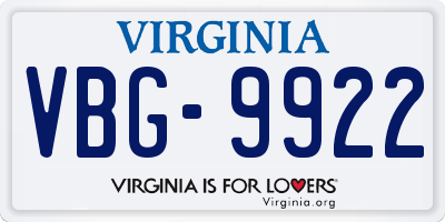VA license plate VBG9922
