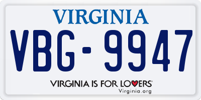 VA license plate VBG9947