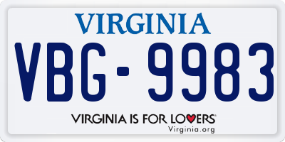 VA license plate VBG9983