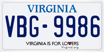 VA license plate VBG9986