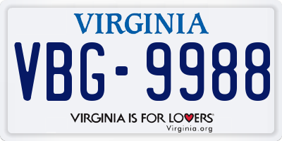 VA license plate VBG9988