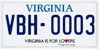 VA license plate VBH0003