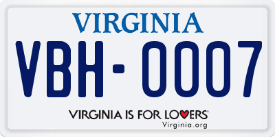 VA license plate VBH0007