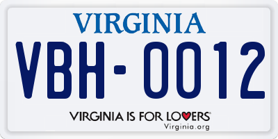 VA license plate VBH0012