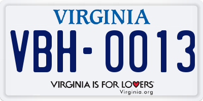 VA license plate VBH0013