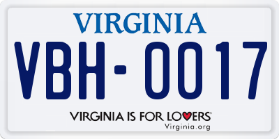 VA license plate VBH0017