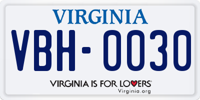 VA license plate VBH0030