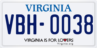 VA license plate VBH0038