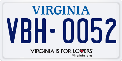 VA license plate VBH0052