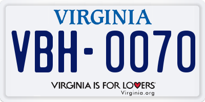 VA license plate VBH0070