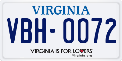 VA license plate VBH0072