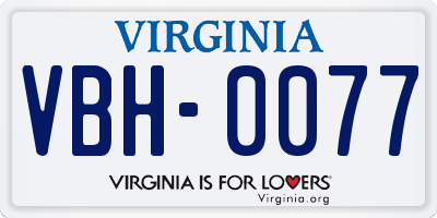 VA license plate VBH0077