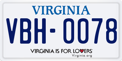 VA license plate VBH0078