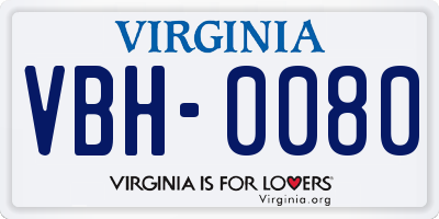 VA license plate VBH0080