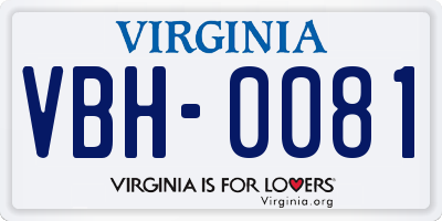 VA license plate VBH0081