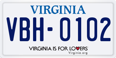 VA license plate VBH0102