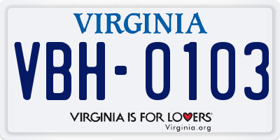 VA license plate VBH0103