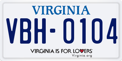 VA license plate VBH0104