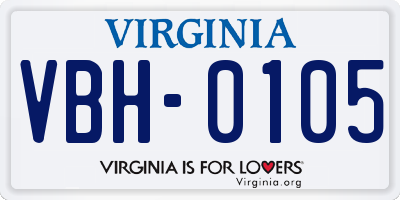 VA license plate VBH0105