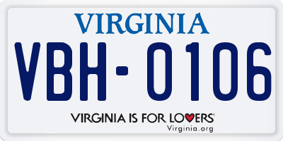 VA license plate VBH0106