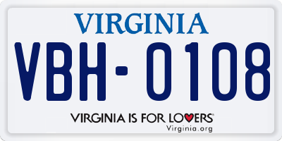 VA license plate VBH0108