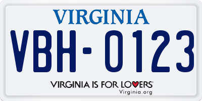 VA license plate VBH0123