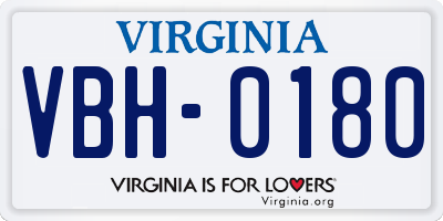 VA license plate VBH0180
