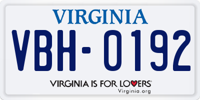 VA license plate VBH0192