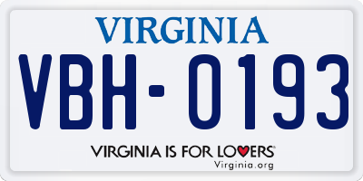 VA license plate VBH0193