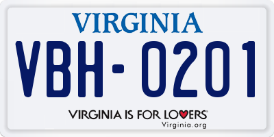 VA license plate VBH0201