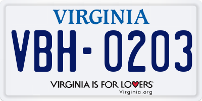 VA license plate VBH0203