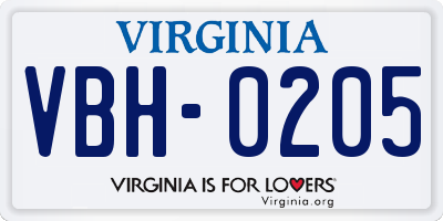 VA license plate VBH0205