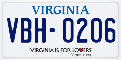 VA license plate VBH0206