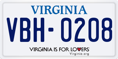 VA license plate VBH0208
