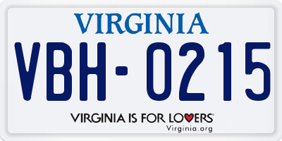 VA license plate VBH0215