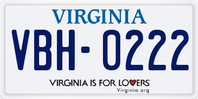 VA license plate VBH0222
