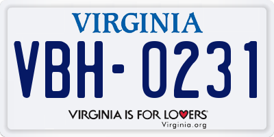 VA license plate VBH0231