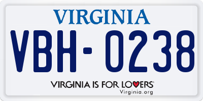 VA license plate VBH0238