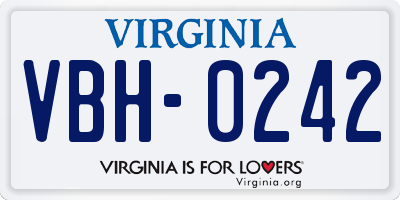 VA license plate VBH0242