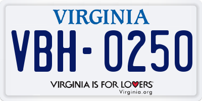 VA license plate VBH0250