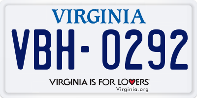 VA license plate VBH0292